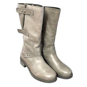 Eric Michael Leather Gray Mid Calf Moto Boots Size EU38 US7-7.5